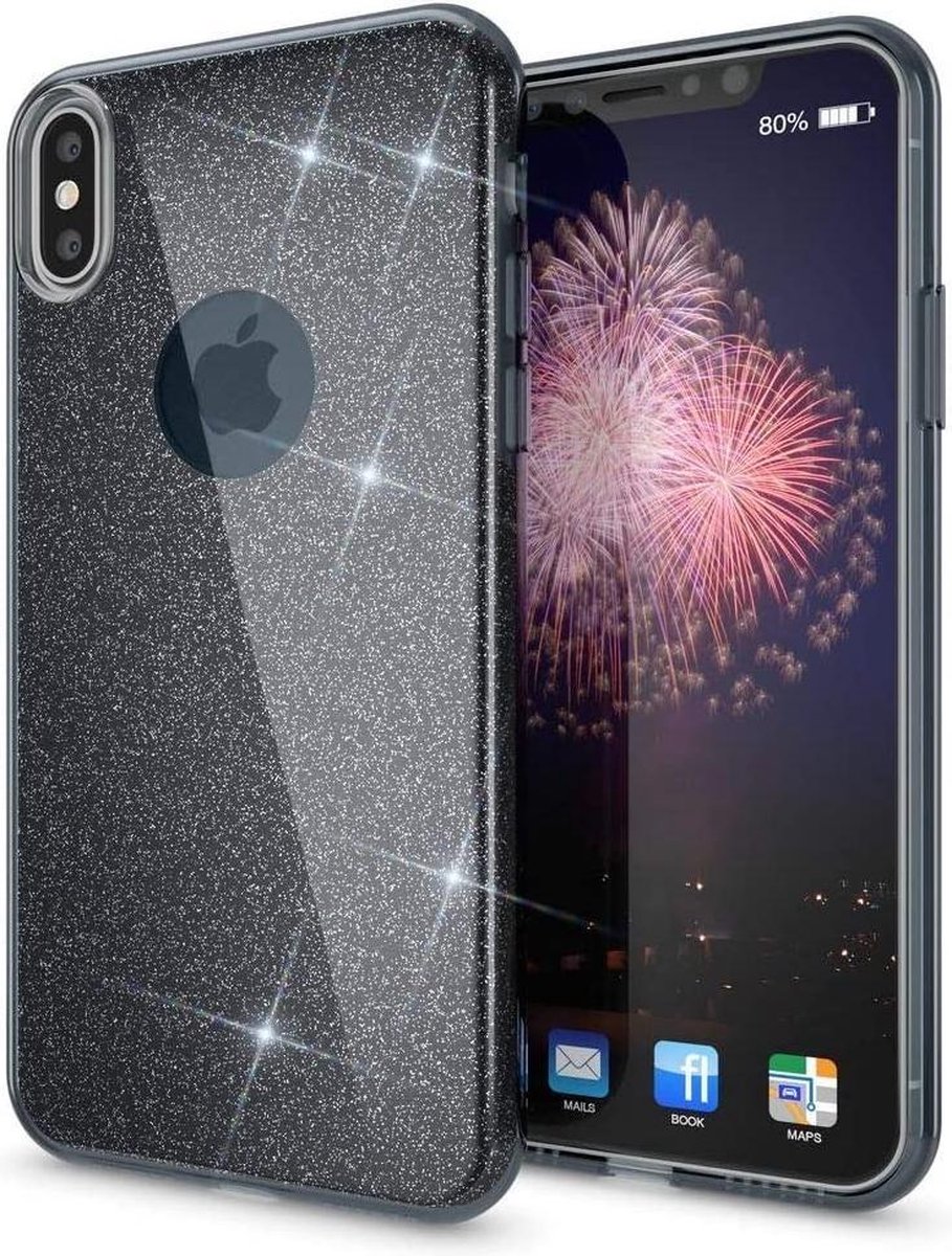 iPhone Case Zwart Glitter voor iPhone X/Xs – iPhone X hoesje – iPhone Xs hoesje - iPhonehoesje - Beschermhoes