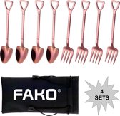 Fako Bijoux® - Gebak Bestek - Dessert Bestek - Schep & Hark - Rosé Goud - 4 Sets