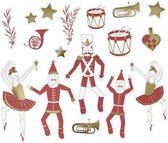 Voorgestanste labels, afm 2,2x12,5 cm, wit, goud, rood, notenkraker, kerstman en ballerina, 57stuks