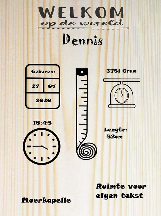 Geboortebord met Naam - Gepersonaliseerd Kraamcadeau met Naam, Gewicht, Lengte, Geboortedatum, Tijd & geboorteplaats - Perfecte Geboorte cadeau Gegraveerd op populieren - Geboorte Bord - Geboorteposter -Geboortekaart - Mogelijkheid voor eigen ontwerp