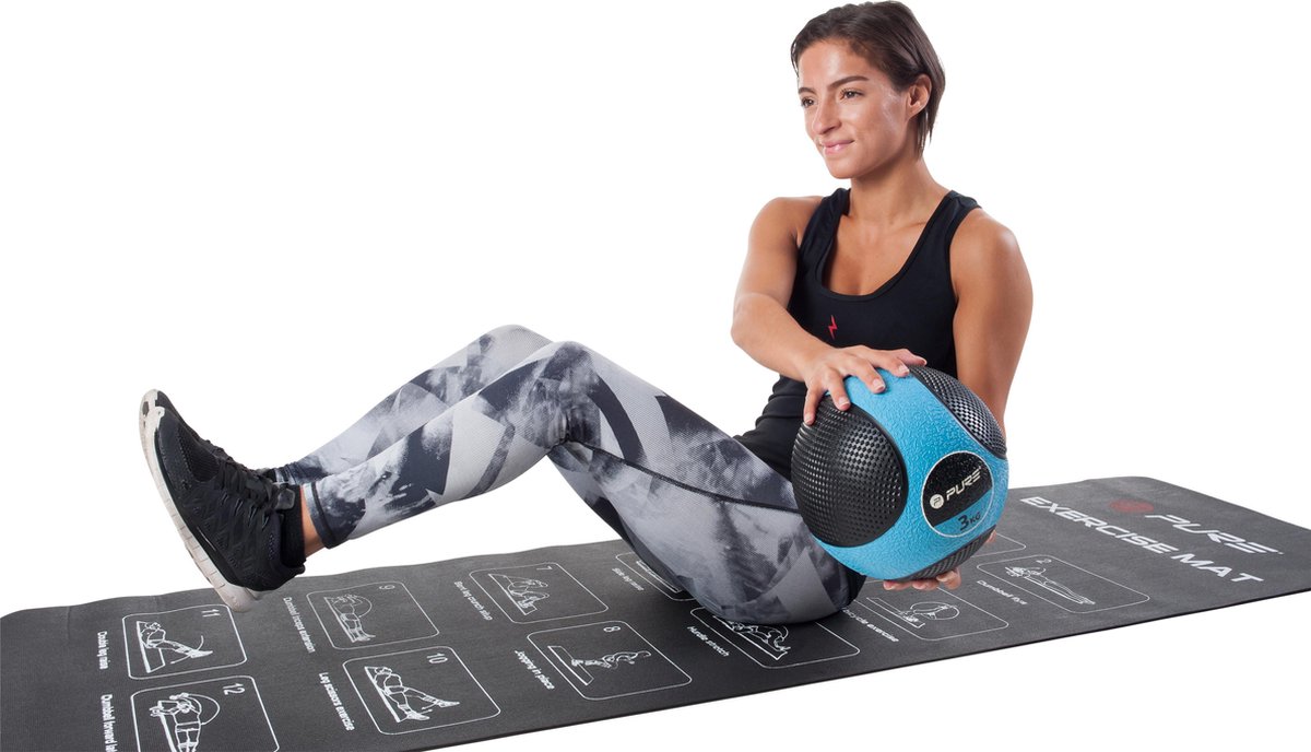 PURE2IMPROVE Medicine Ball - 3kg - Blauw/Zwart - Fitnessbal - Fitness Accessoires