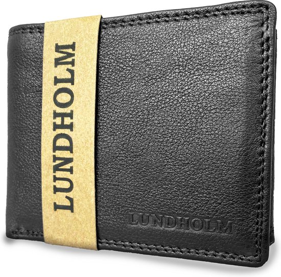 Lundholm Lundholm portefeuille en cuir de luxe homme cuir - portefeuille homme - protection anti-skim RFID Billfold Zwart