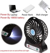 DrPhone AERO1 - Krachtige Mini tafelventilator + 1x NRC 18650 Lithium Batterij - Oplaadbaar– 3 standen – Led verlichting – Portable - Reis ventilator – Zwart