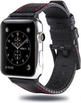 Leren apple watch bandje Zwart/Rood met klassieke zwarte gesp 38mm-40mm Watchbands-shop.nl
