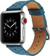 bandje geschikt voor Apple Watch bandje leer Blauw gevlochten met zilverkleurige gesp 42mm - 44mm Watchbands-shop.nl
