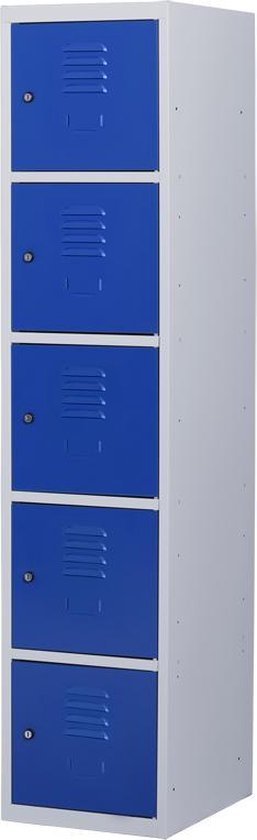 Lockerkast metaal met slot - 5 deurs 1 delig - Grijs/blauw - 180x40x50 cm - LKP-1063