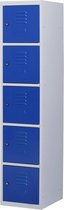 Lockerkast metaal met slot - 5 deurs 1 delig - Grijs/blauw - 180x40x50 cm - LKP-1063