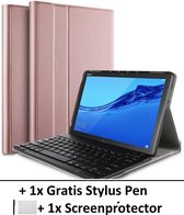 Smart Cover QWERTY Bluetooth Keyboard Book Case Hoes Geschikt Voor Huawei Mediapad T5 10.1 Inch - Flip Multi-Stand Sleeve - Toetsenbord Beschermhoes Met Screen Protector & Stylus Pen - Rosego