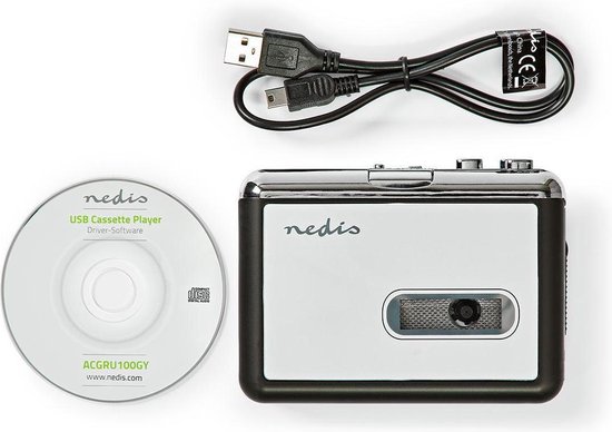 Nedis Cassettebandjes Digitaliseren - Draagbaar - Output: 1x 3,5 mm / 1x Mini USB - Accessoires: USB-kabel - Batterij Gevoed / USB Gevoed - Nedis