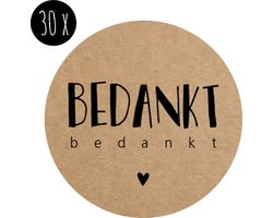 30x Stickers / sluitstickers | BEDANKT | kraft | ronde sticker | 35 mm
