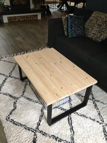 Industriële massief steigerhouten salontafel Kleur Blank| U-onderstel mat zwart