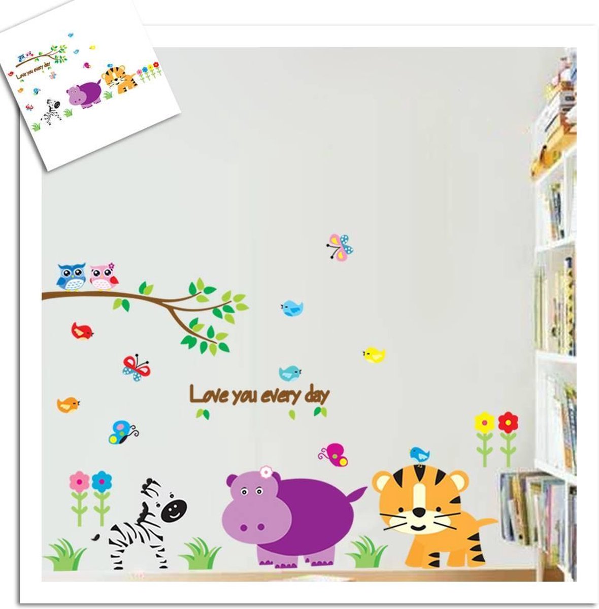 Muursticker4sale Kinderkamer muursticker Diverse dieren met tak