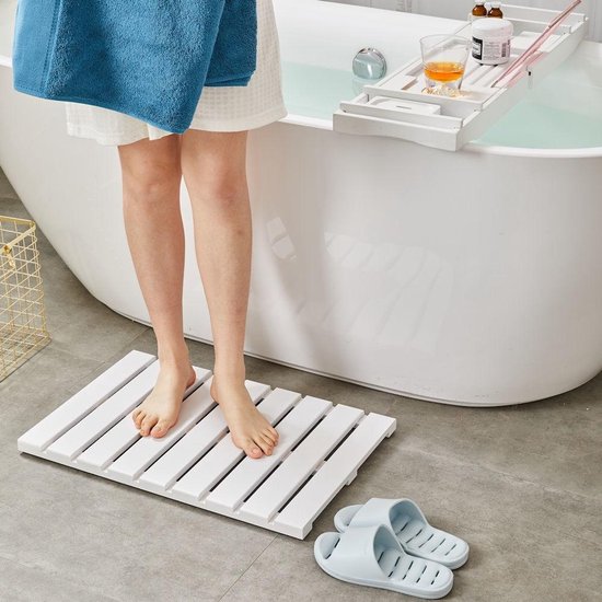 Tapis de bain en Bamboe pour douche ou bain - Tapis de douche / tapis de salle de bain / tapis de sauna en bois - Couleur: BLANC - Decopatent®
