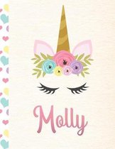 Molly: Personalized Unicorn Sketchbook For Girls With Pink Name - 8.5x11 110 Pages. Doodle, Sketch, Create!