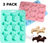 Teckel Ijsblokjesvorm Bakvorm Chocolade Vorm Hond Silicone Bonbons Ijsblokjes Zomers Cadeau 3 Stuks