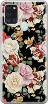 Samsung A21s hoesje siliconen - Bloemen flowerpower | Samsung Galaxy A21s case | zwart | TPU backcover transparant