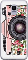 Samsung J6 (2018) hoesje siliconen - Hippie camera | Samsung Galaxy J6 (2018) case | Roze | TPU backcover transparant