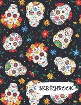 Sketchbook: Colorful Flowers Sugar Skull Day of Dead Fun Framed Drawing Paper Notebook