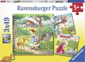 Ravensburger puzzel Rapunzel, Roodkapje en de Kikkerprins - 3x49 stukjes - kinderpuzzel
