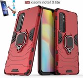 Xiaomi Mi Note 10 Lite Robuust Kickstand Shockproof Rood Cover Case Hoesje - 1 x Tempered Glass Screenprotector ATBL