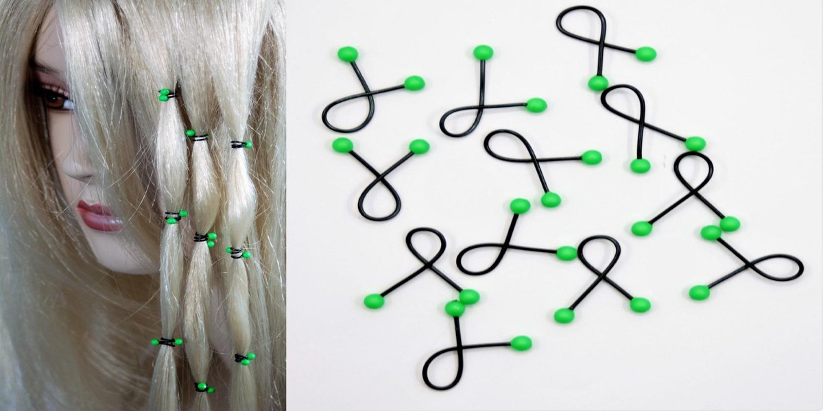 12x Haar binders met Swarovski Neon Groen Pearls 3mm