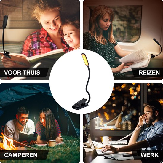 Amber LED Light Leeslampje – Leeslampje Bed – Leeslampje Met Klem – 3 Lichtstanden & Dimbaar – Incl. USB Oplaadkabel – Oog Vriendelijk