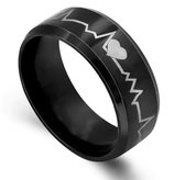 Hartslag Ring - Zwart - ECG - 18 - 19mm - Ringen Mannen - Ringen Dames - Ring Heren - Ringen Vrouwen - Ring Mannen - Valentijnsdag voor Mannen - Valentijn Cadeautje voor Hem - Vale