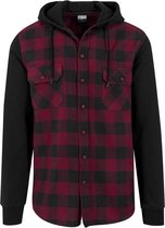 Urban Classics Hoodie/trui -2XL- Checked Flanell Sweat Shirt Zwart/Rood