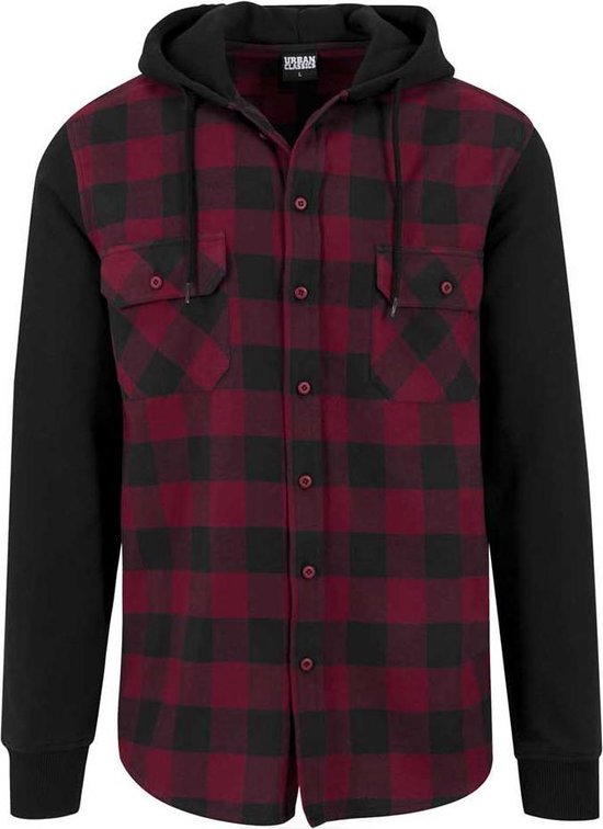 Geruite heren shirt met capuchon zwart/rood - Urban Classics