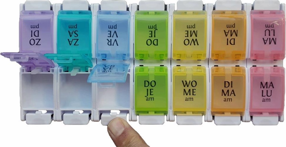 Medicijnweeklader- met drukknoppen - makkelijk te openen- leuke kleuren-groot formaat- los te koppelen doosjes