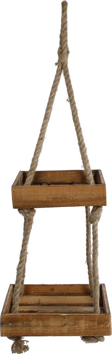 Etagere gerecycled hout aan touw 2-laags L 30x30x5 S 25x25x5cm