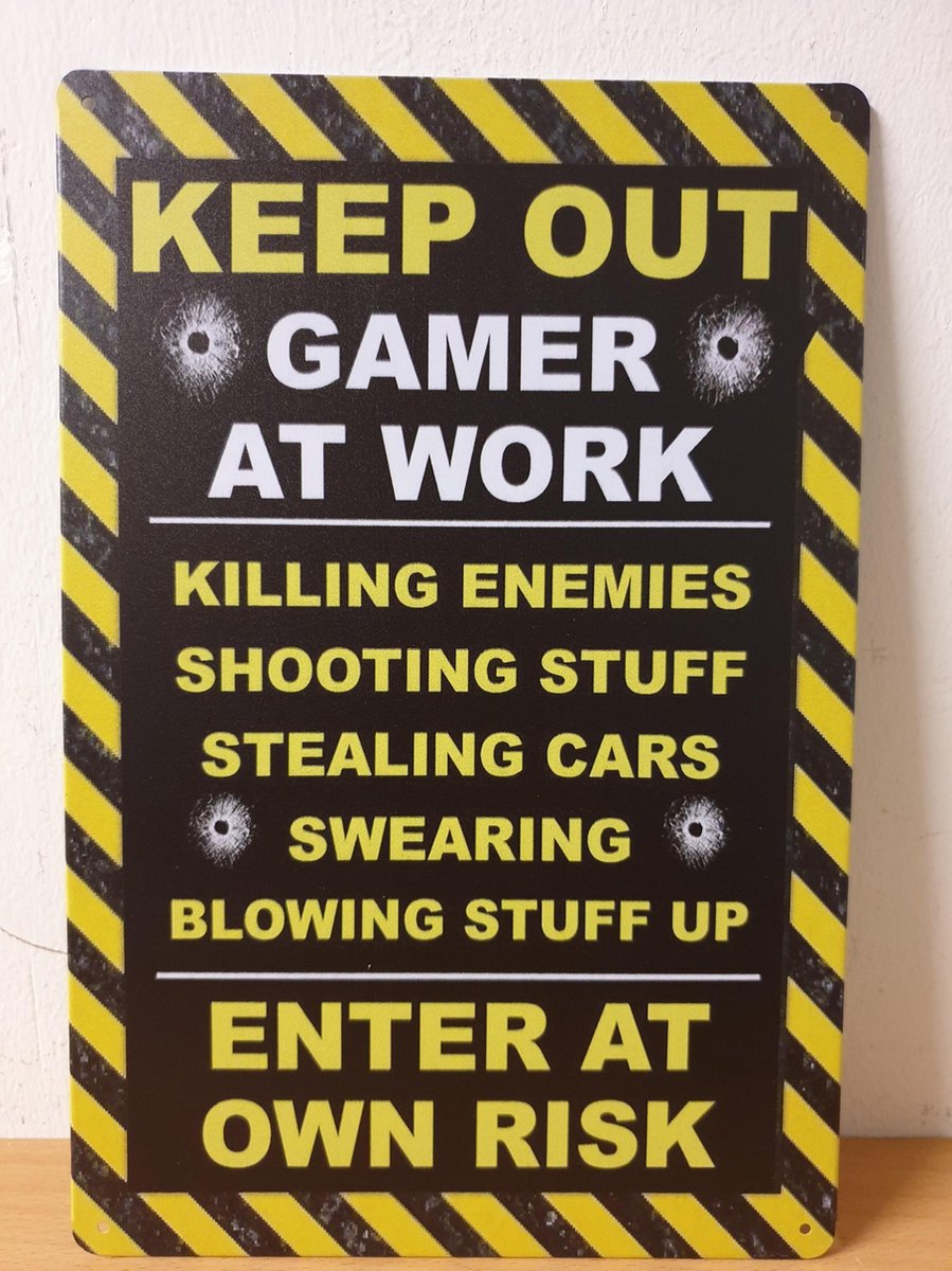 Keep Out Gamer at work Reclamebord van metaal METALEN-WANDBORD - MUURPLAAT - VINTAGE - RETRO - HORECA- BORD-WANDDECORATIE -TEKSTBORD - DECORATIEBORD - RECLAMEPLAAT - WANDPLAAT - NOSTALGIE -CAFE- BAR -MANCAVE- KROEG- MAN CAVE