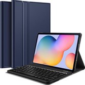 Hoes Geschikt voor Samsung Galaxy Tab S6 Lite Hoes Toetsenbord Hoesje Keyboard Case Cover - Hoesje Geschikt voor Samsung Tab S6 Lite Hoes Toetsenbord Case - Donkerblauw