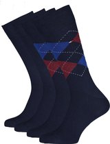 Tommy Hilfiger Check Socks (2-pack) - herensokken katoen - geruit en uni - original blauw met rood - Maat: 47-49