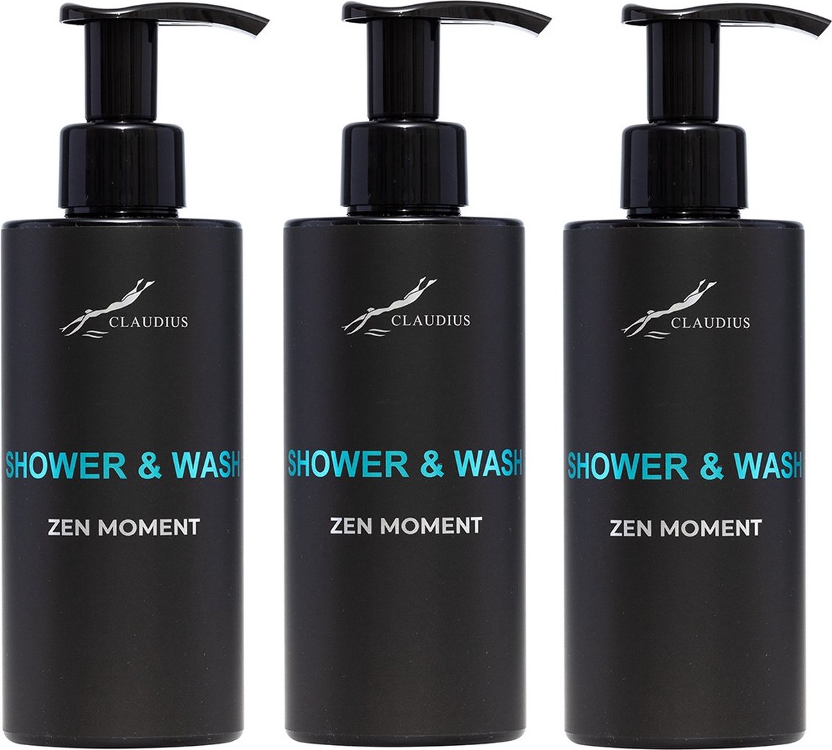 Goedkoopste Shower & Wash Zen Moment 300 ml - met pomp - zwarte fles - set van 3 stuks - Voordeelverpakking