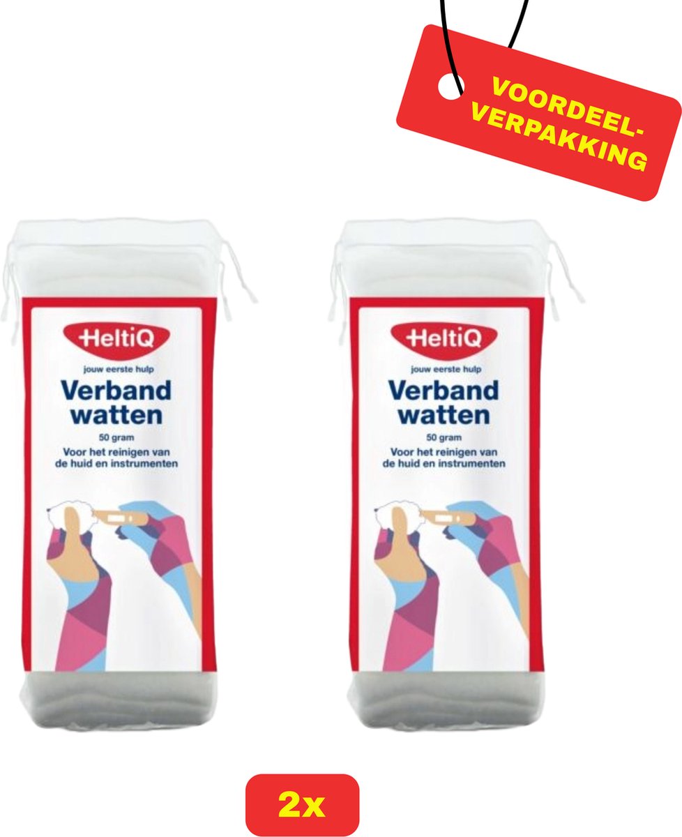 Goedkoopste 2X HeltiQ Verbandwatten - 2x 50g - Voordeelverpakking!