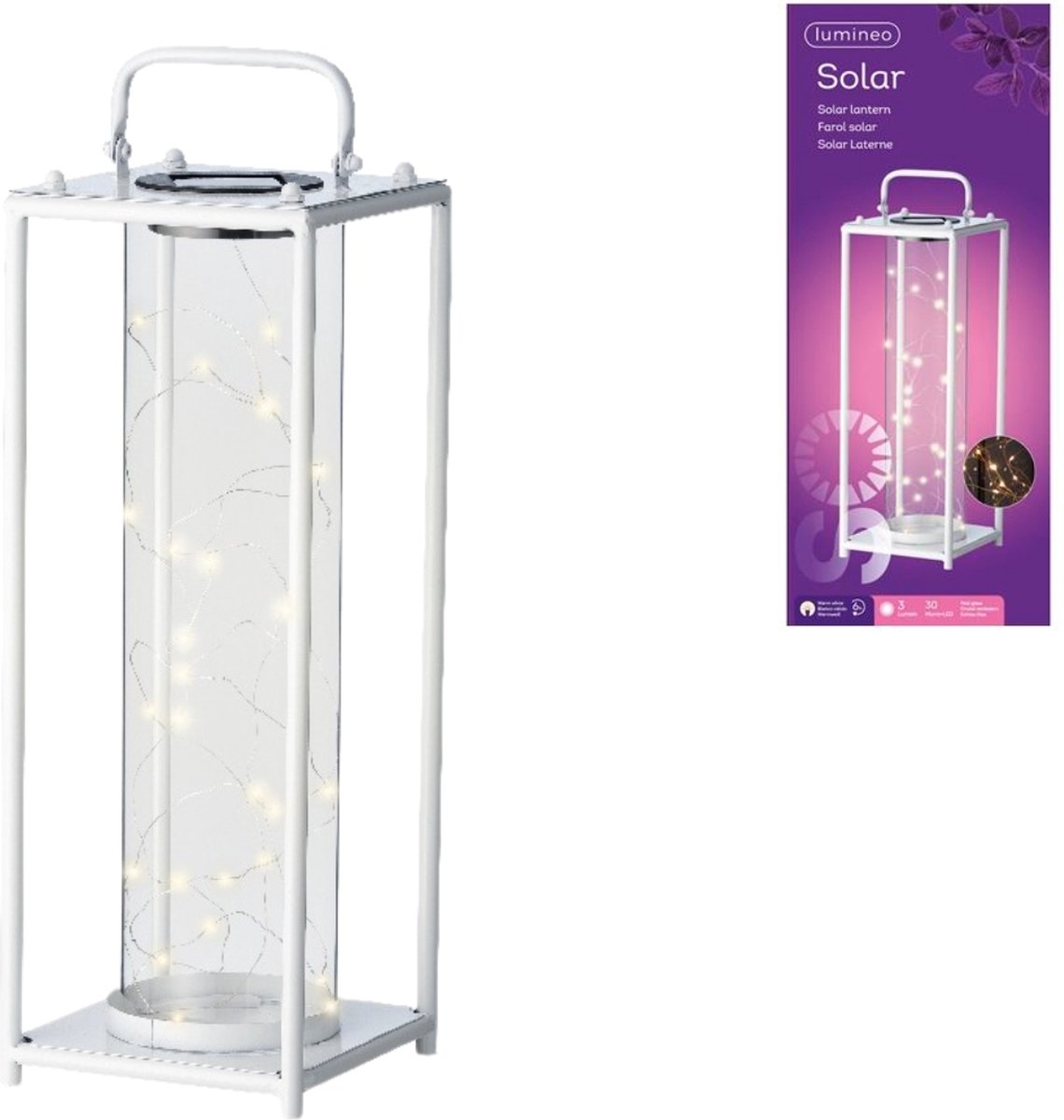 Lantaarn wit solar warm wit 42 cm