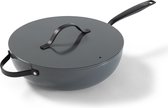 BE Living Wokpan met Deksel - Ø 30 cm - Keramisch - PFAS Vrij Anti Aanbak - Inductie Pan - Grijs - Essential Series