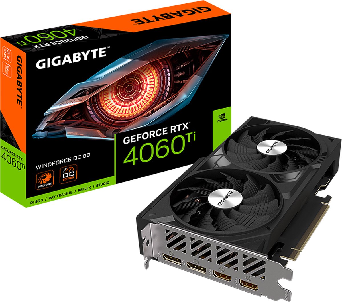 GIGABYTE GeForce RTX 4060 Ti WINDFORCE OC 8G grafische kaart Zwart, DLSS 3, 2x DisplayPort, 2x HDMI 2.1a