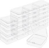 Kleine opbergdoos, plastic, transparant, met deksel om op te vouwen (24 stuks), 8,3 x 8,3 x 2,8 cm, mini plastic dozen voor kleine kralen, pillen, sieraden, schroeven, sorteerdoos, knutselaccessoires