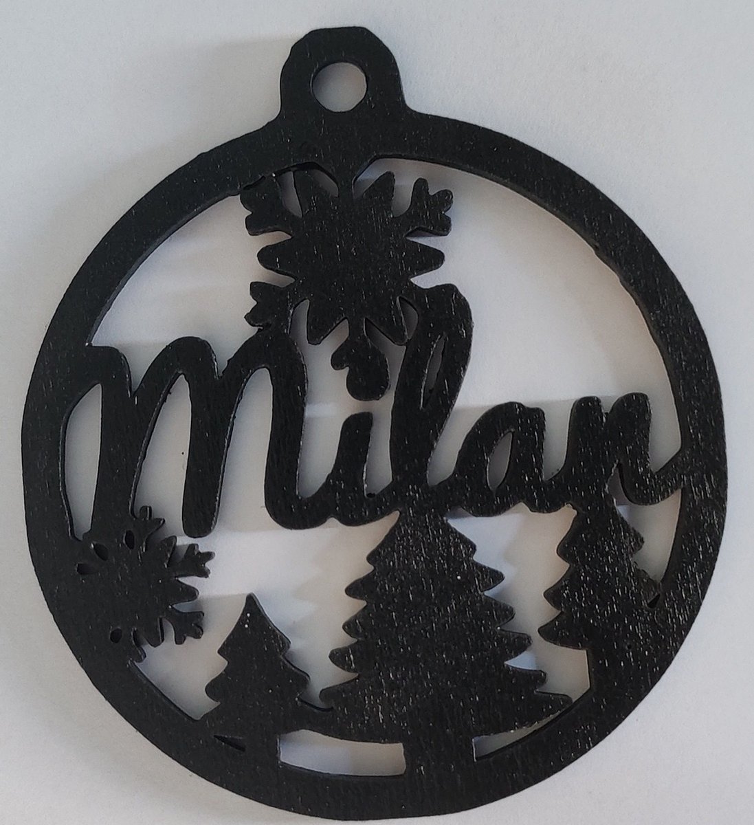 Gepersonaliseerde houten kerstbal met uw eigen naam - December - Cadeautip - Kerstboom - Zwart