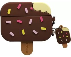 IJsje / Icecream Siliconen Case voor Apple AirPods Pro en Pro 2 – Schokabsorberende Beschermhoes met Clip – Val- en Krasbestendig – Zacht Silicone Hoesje – Ondersteunt Draadloos Opladen – Perfecte Pasvorm – Stijlvol en Duurzaam – Chocolade Bruin