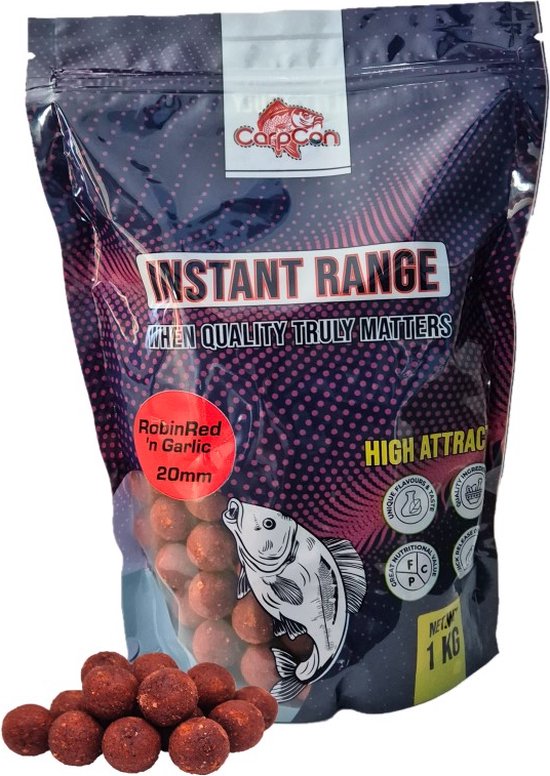 High Attract Voerpakket 'RobinRed 'n Garlic' Groot - 20mm - Met 3kg Instant Range Boilies, Bait Dip, Pop-Ups, Pellets & Hookbaits - Karper voer/boilies - Voordeelpakket voor vissers - Visset — afbeelding 2