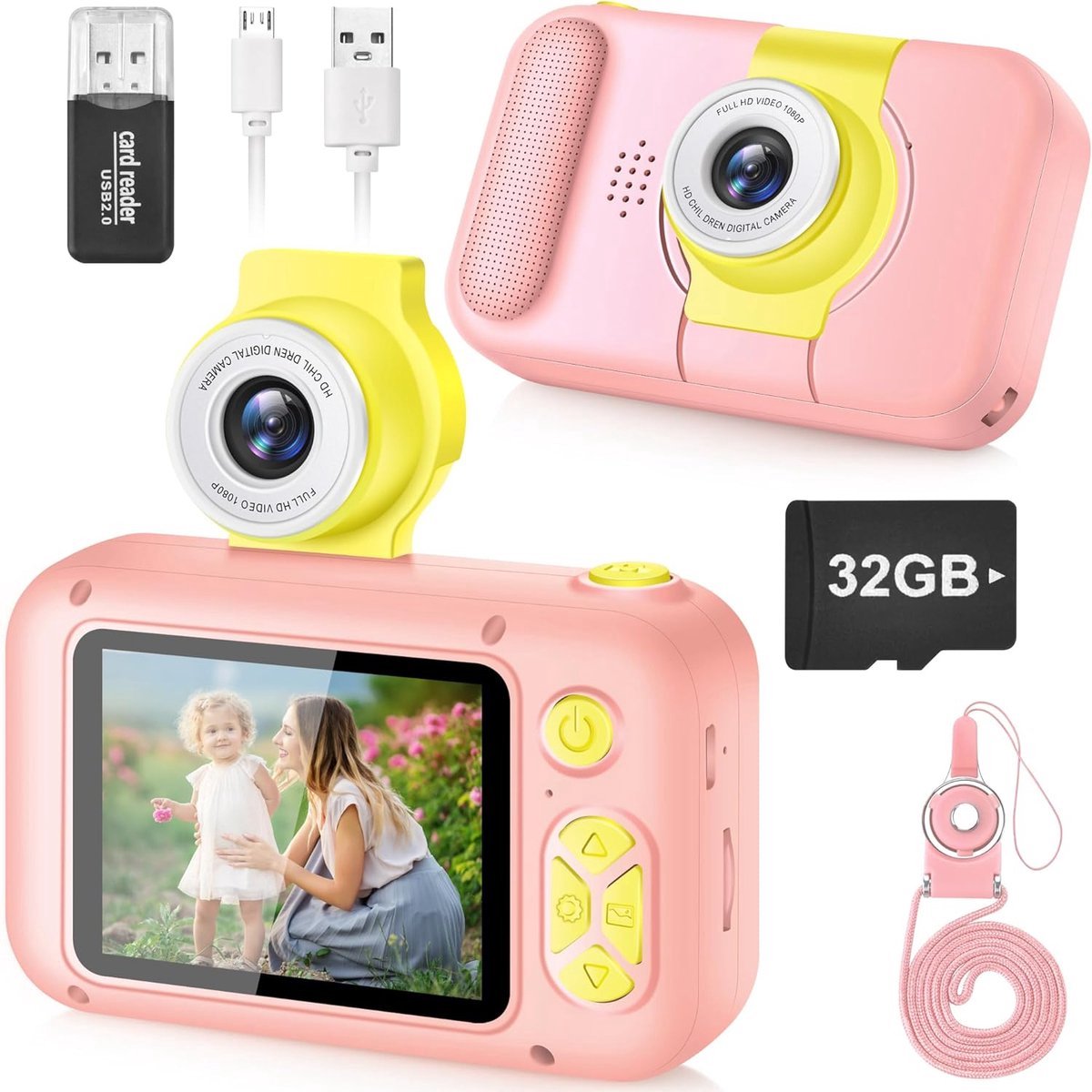 Kindercamera met IPS-scherm - HD Kinder Fotocamera voor Verjaardagscadeau - Draagbare Vlog Camera voor Jonge Studenten
