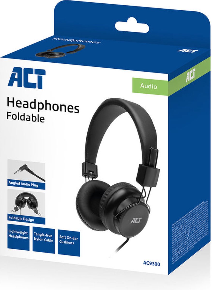 ACT Koptelefoon met draad 1,5m | Opvouwbare hoofdtelefoon met kabel | 3,5mm audiokabel | AC9300 – foto 2