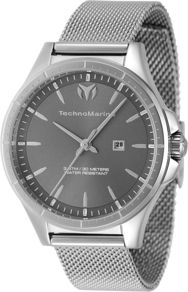 TechnoMarine MoonSun TM-822033 Dames Horloge - Waterdicht - Analoog - Quartz Uurwerk - Roestvrij Staal met grijze Wijzerplaat - 36mm