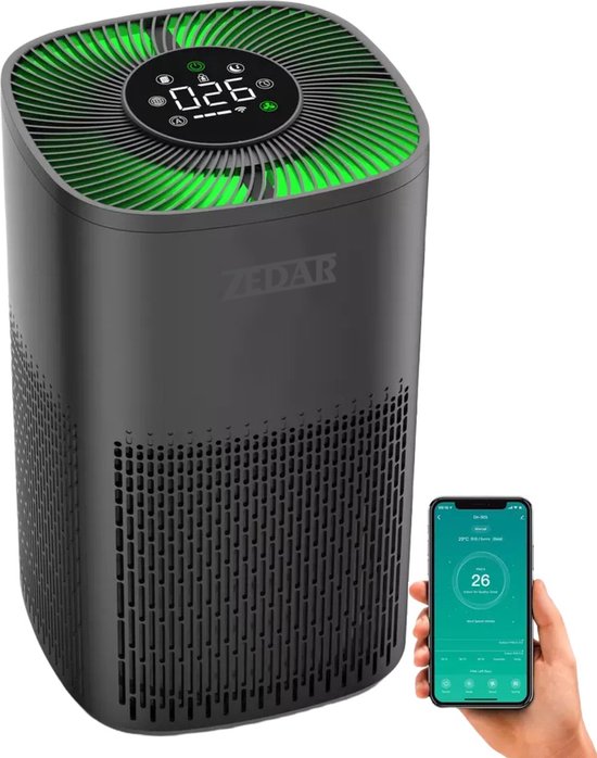 Foto: Luchtreiniger air purifier met app en hepa 13 filter koolstoffilter werkt tegen huisstofmijt hooikoorts allergie stof 210 m u zedar l600