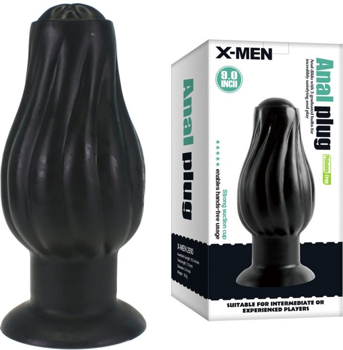 19 x 8 cm Dikke Willy Buttplug - Anus plug -Anal Plug - Zwart - X-Men