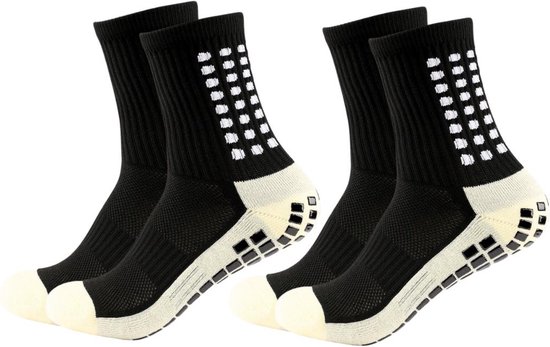 Gripsokken zwart - 2 paar - 2 keer zwart - voetbal - compressie - tennis - anti-blaren - one size - sportsokken