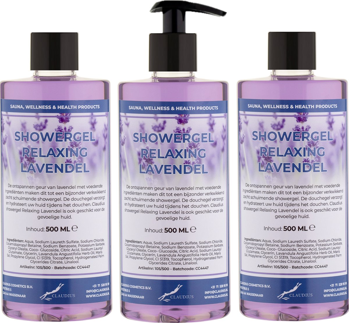 Goedkoopste Douchegel Relaxing Lavendel 500 ml - set van 3 stuks - met gratis pomp - Showergel